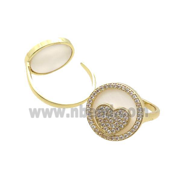 Copper Ring Pave Shell Zircon Heart Gold Plated