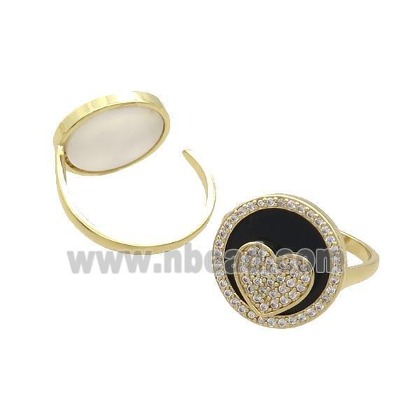Copper Ring Pave Onyx Zircon Heart Gold Plated