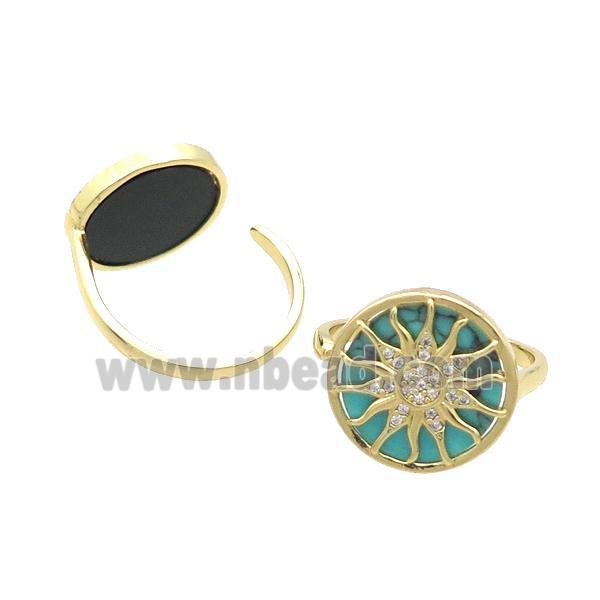 Copper Ring Pave Turquoise Zircon Sun Gold Plated