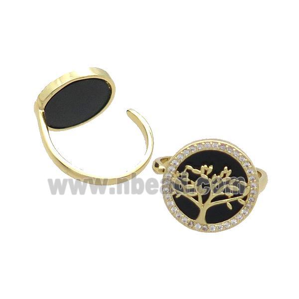 Copper Ring Pave Onyx Zircon Tree Gold Plated