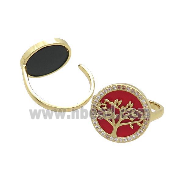 Copper Ring Pave Agate Zircon Tree Gold Plated