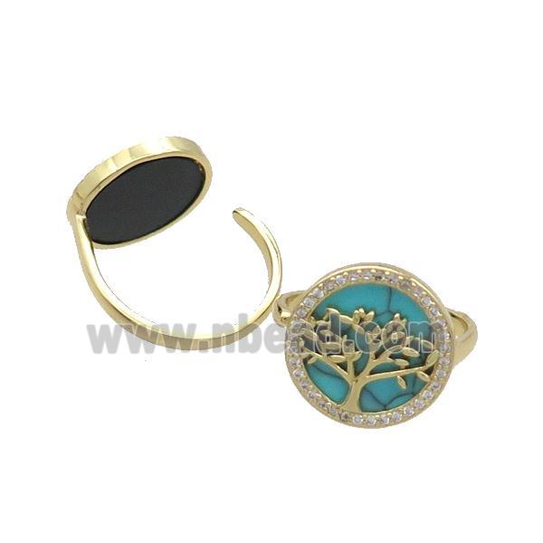 Copper Ring Pave Turquoise Zircon Tree Gold Plated