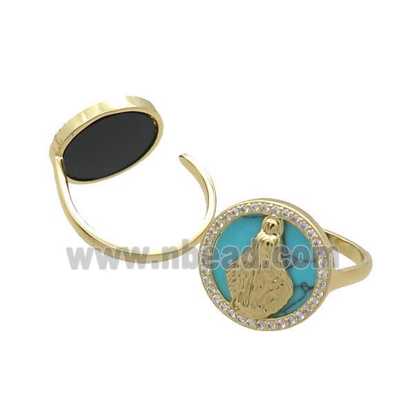Copper Ring Pave Turquoise Zircon Mary Gold Plated