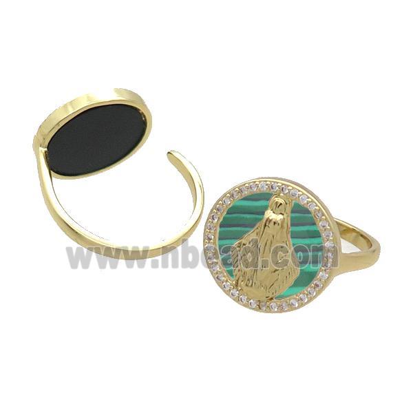 Copper Ring Pave Malachite Zircon Mary Gold Plated