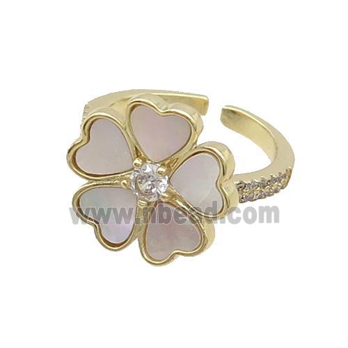 Copper Ring Pave Shell Zircon Heart Gold Plated