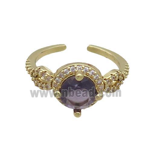 Copper Ring Pave Zircon Purple Crystal Gold Plated