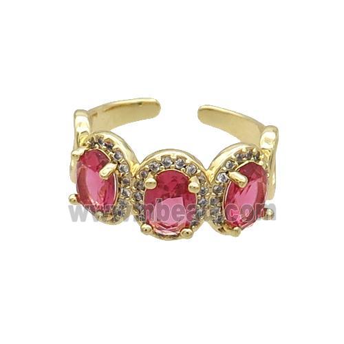 Copper Ring Pave Zircon Red Crystal Gold Plated