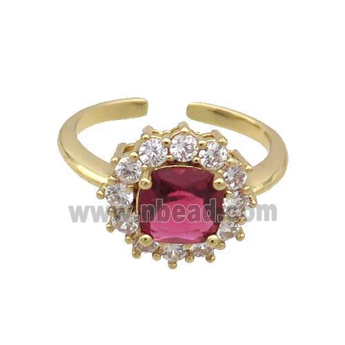 Copper Ring Pave Zircon Ruby Crystal Gold Plated