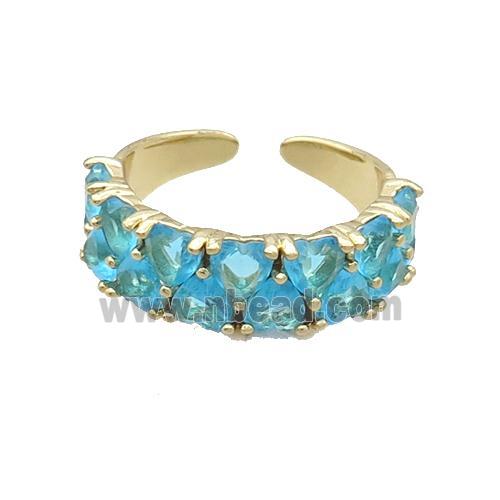 Copper Ring Pave Aqua Crystal Gold Plated