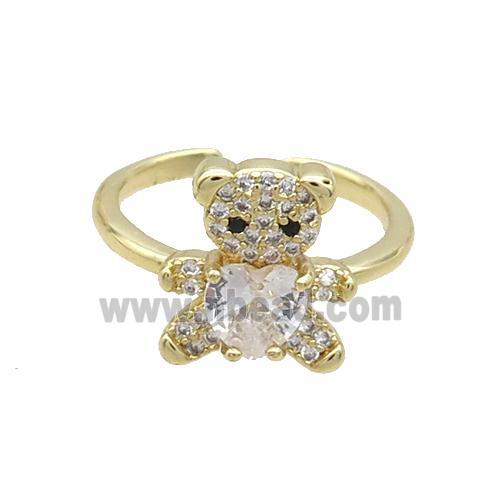 Copper Ring Pave Zircon Clear Crystal Bear Gold Plated