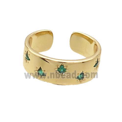 Copper Ring Pave Green Zircon Gold Plated