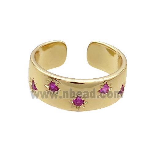 Copper Ring Pave Hotpink Zircon Gold Plated