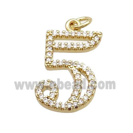 Copper Number-5 Pendant Pave Zircon Gold Plated
