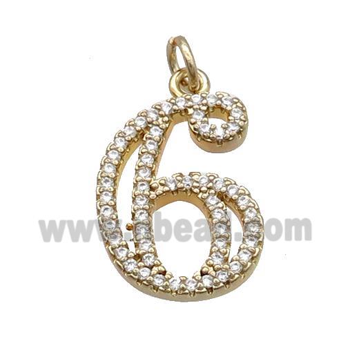 Copper Number-6 Pendant Pave Zircon Gold Plated