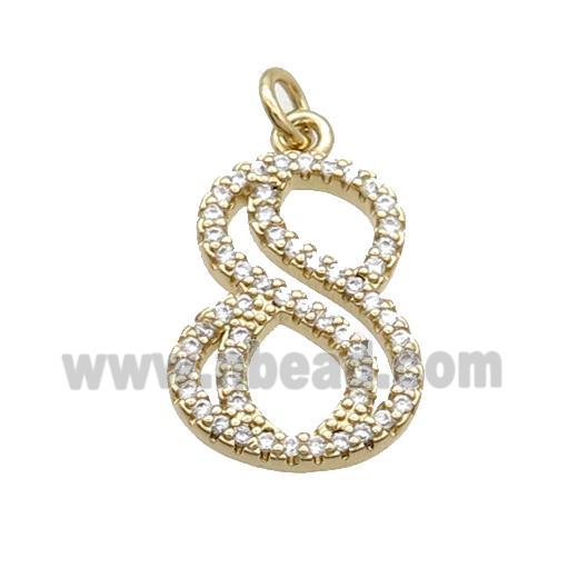 Copper Number-8 Pendant Pave Zircon Gold Plated