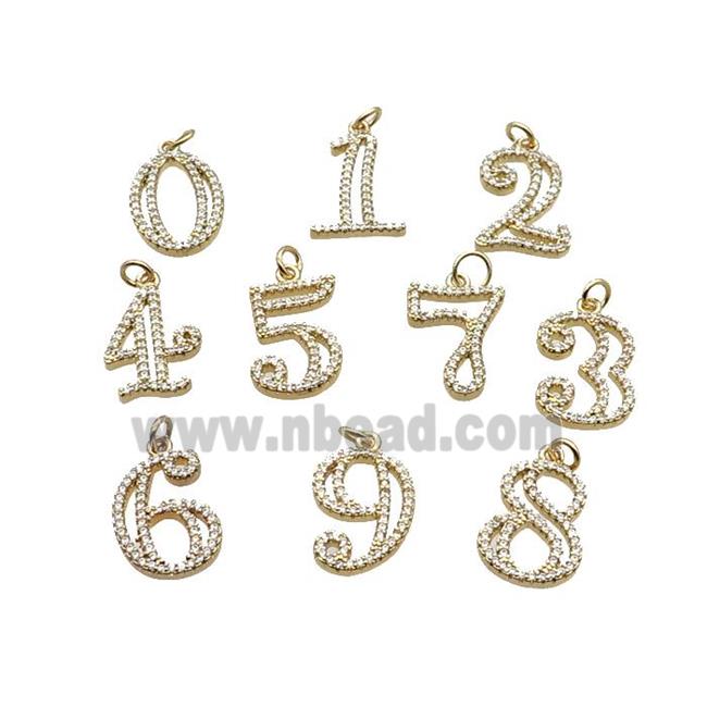 Copper Number Pendant Pave Zircon Gold Plated Mixed