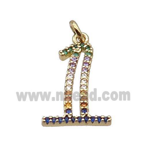 Copper Number-1 Pendant Pave Zircon Gold Plated