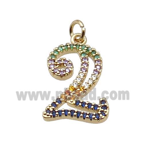 Copper Number-2 Pendant Pave Zircon Gold Plated