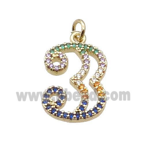 Copper Number-3 Pendant Pave Zircon Gold Plated