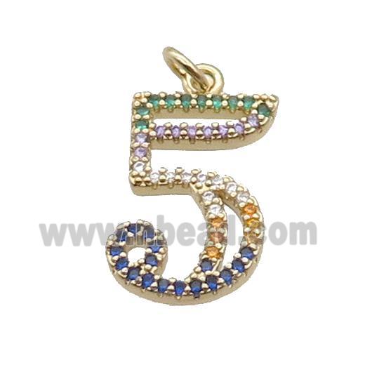 Copper Number-5 Pendant Pave Zircon Gold Plated
