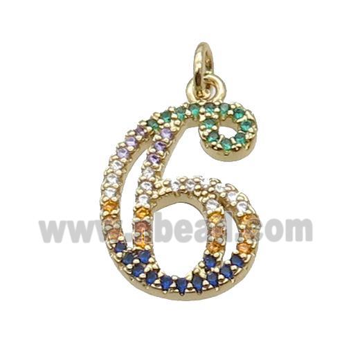 Copper Number-6 Pendant Pave Zircon Gold Plated