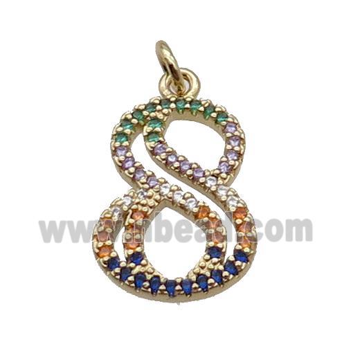 Copper Number-8 Pendant Pave Zircon Gold Plated