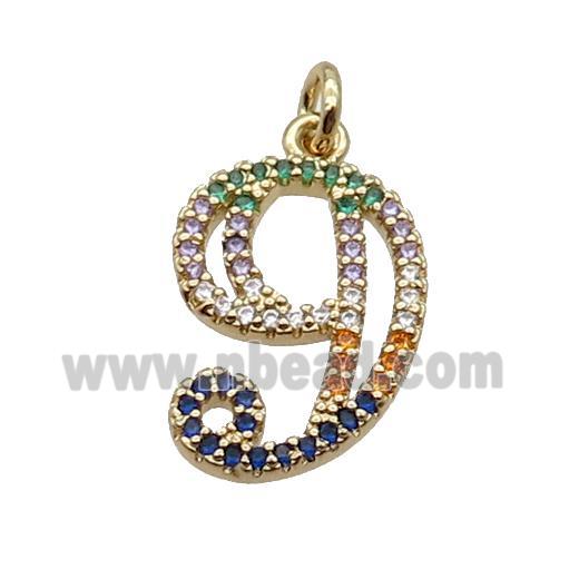 Copper Number-9 Pendant Pave Zircon Gold Plated