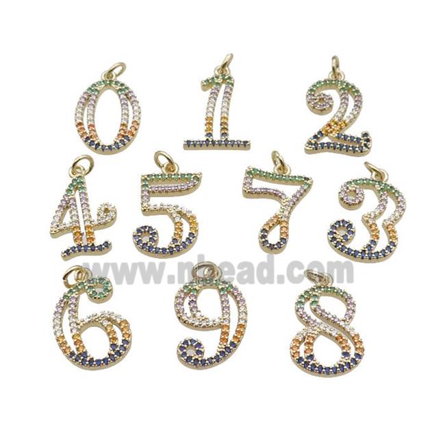 Copper Number Pendant Pave Zircon Gold Plated Mixed