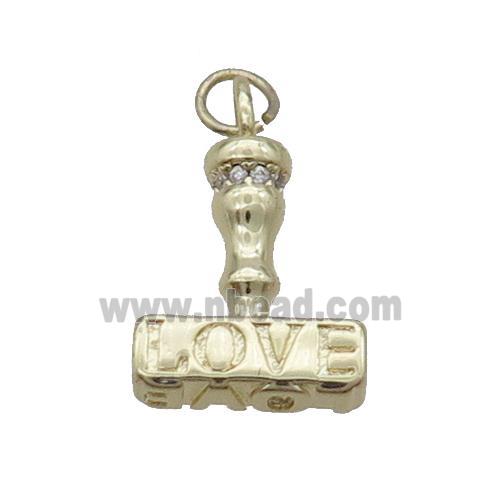 Copper Gavel Charm Pendant Pave Zircon LOVE Gold Plated