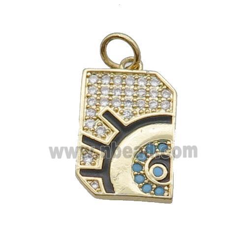 Copper Talisman Pendant Pave Zircon Amulet Medallion Eye Black Enamel Gold Plated