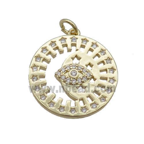 Copper Circle Pendant Eye Pave Zircon Gold Plated