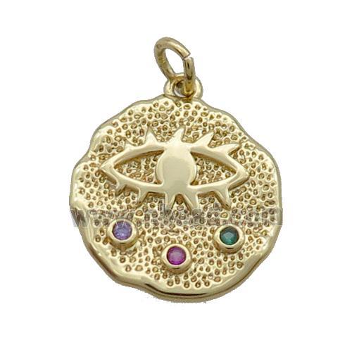 Copper Circle Pendant Evil Eye Pave Zircon Gold Plated