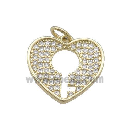 Copper Heart Key Pendant Pave Zircon Gold Plated