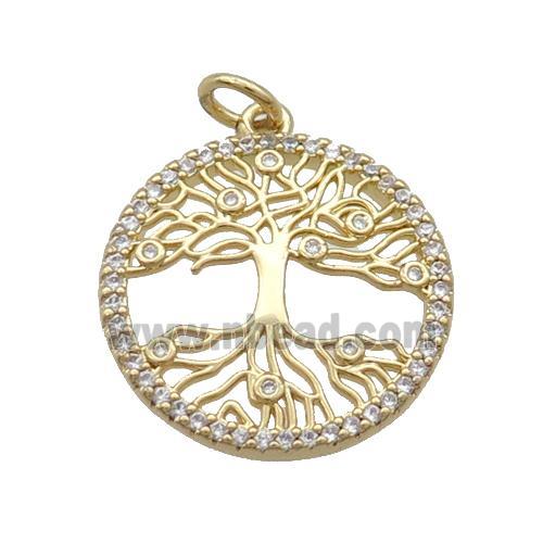 Copper Pendant Pave Zircon Tree Of Life Gold Plated