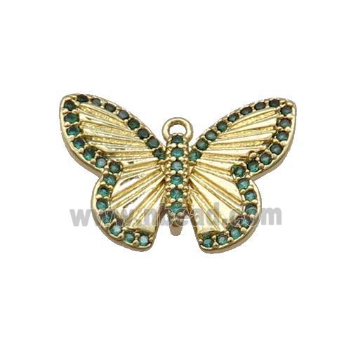 Copper Butterfly Pendant Pave Green Zircon Gold Plated