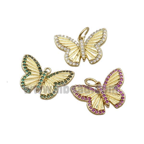 Copper Butterfly Pendant Pave Zircon Gold Plated Mixed