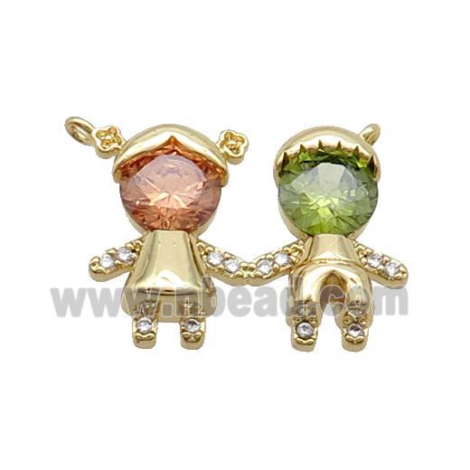 Copper Kids Pendant Pave Zircon 2loops Gold Plated