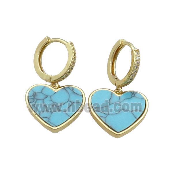 Copper Hoop Earring Pave Zircon Blue Turquise Heart Gold Plated