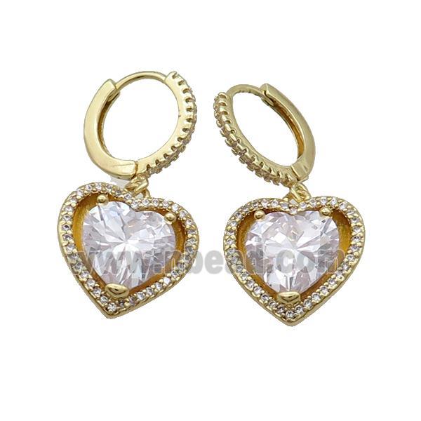 Copper Hoop Earring Pave Clear Crystal Heart Gold Plated