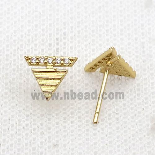 Copper Stud Earring Pave Zircon Triangle Gold Plated