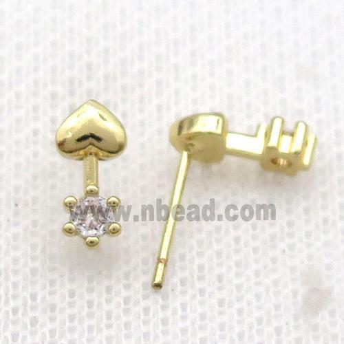 Copper Stud Earring Pave Zircon Cupid Heart Gold Plated