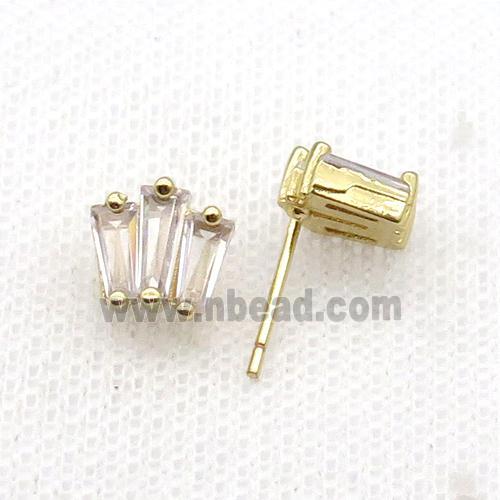 Copper Stud Earring Pave Zircon Gold Plated