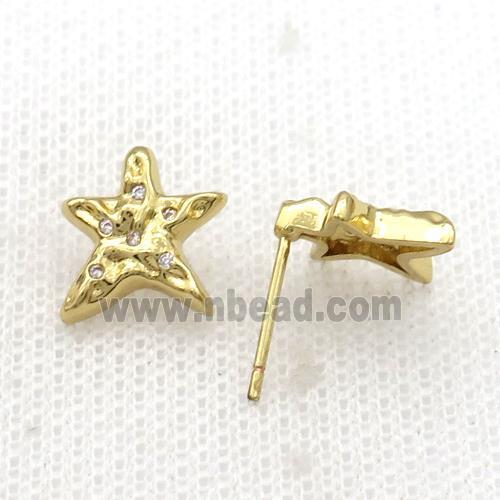 Copper Stud Earring Star Pave Zircon Gold Plated