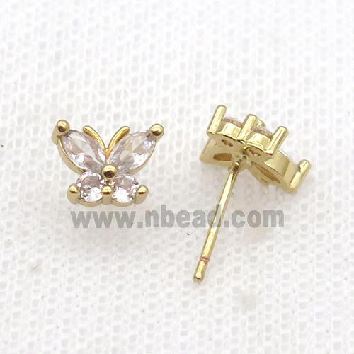 Copper Stud Earring Pave Zircon Butterfly Gold Plated