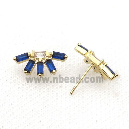 Copper Stud Earring Pave Blue Zircon Gold Plated