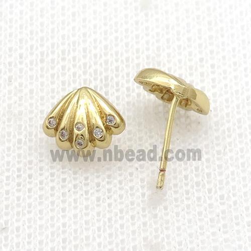 Copper Stud Earring Pave Zircon Conch Gold Plated