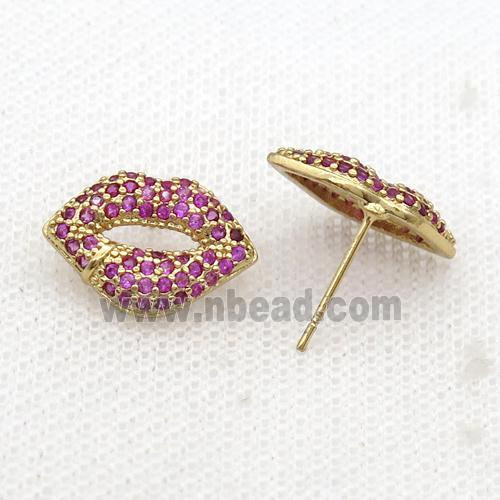 Copper Stud Earring Pave Zircon Lip Gold Plated
