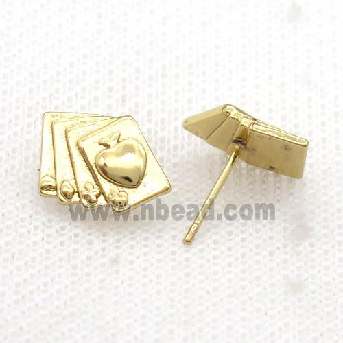 Copper Stud Earring Pave Zircon Card Gold Plated