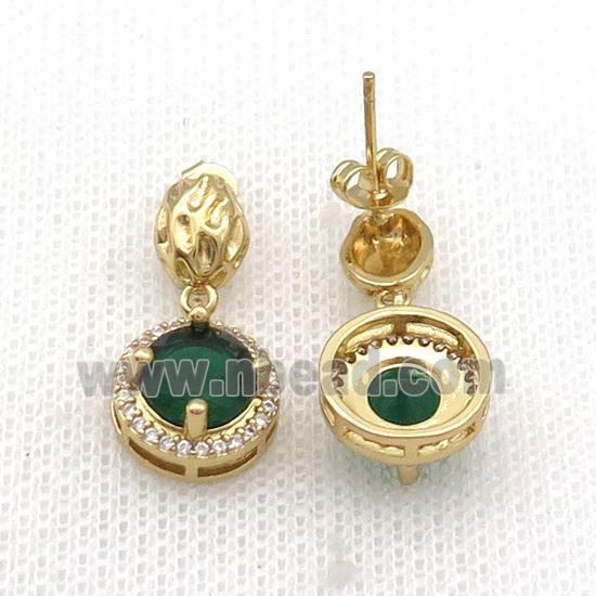 Copper Stud Earring Pave Zircon Green Crystal Gold Plated
