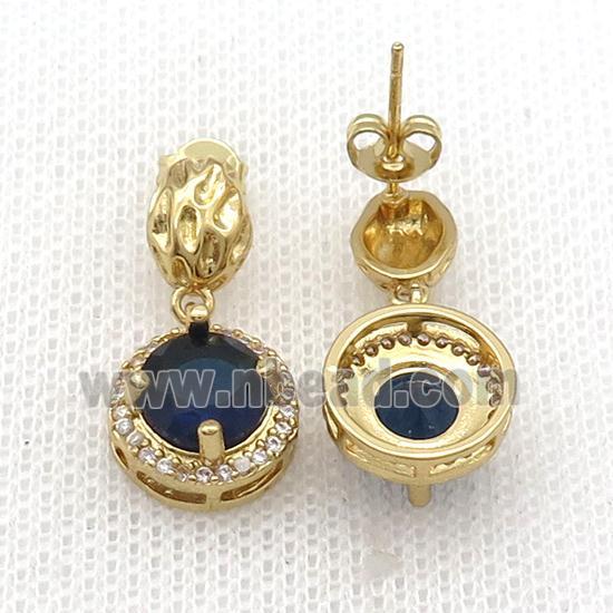 Copper Stud Earring Pave Zircon Blue Crystal Gold Plated